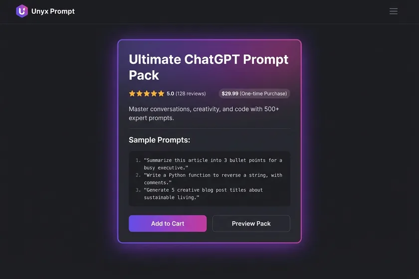 Unyx Prompt pack detail view